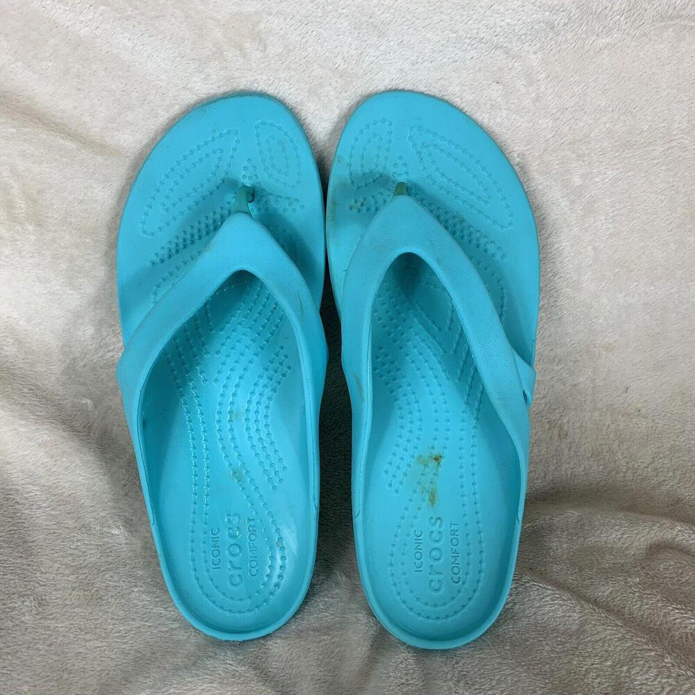 Crocs Kadee II Thong Flip Flops Womens Size 6 Aqua Iconic Comfort READ MORE